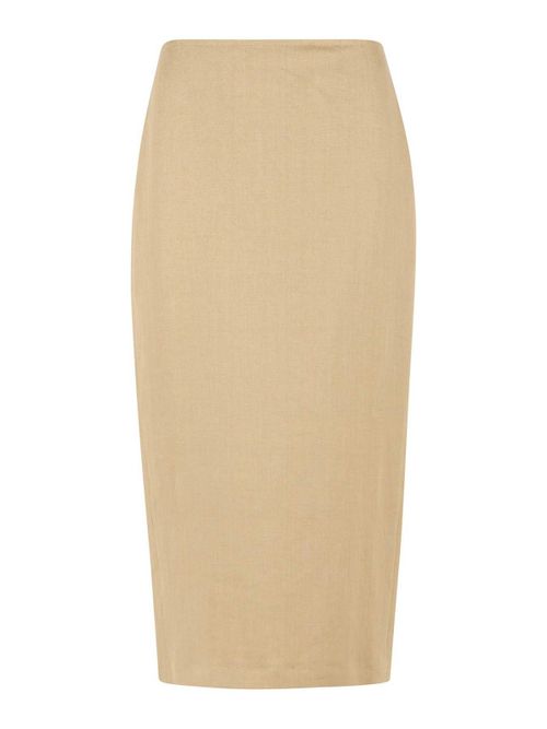 Veranda Diagonal Slim Skirt Of Camel Linen