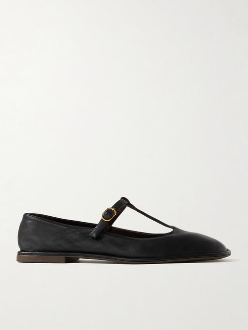 Leather Mary Jane Ballet Flats - Black