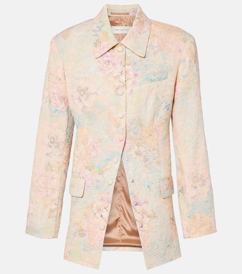 Floral linen-blend jacquard blazer