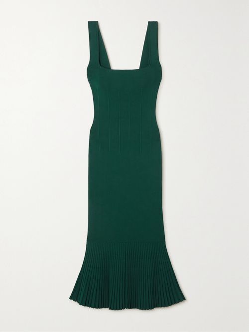Atalanta Pleated Stretch-knit Midi Dress - Green