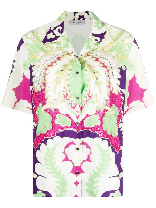 Valentino Garavani embellished floral-print shirt - Green