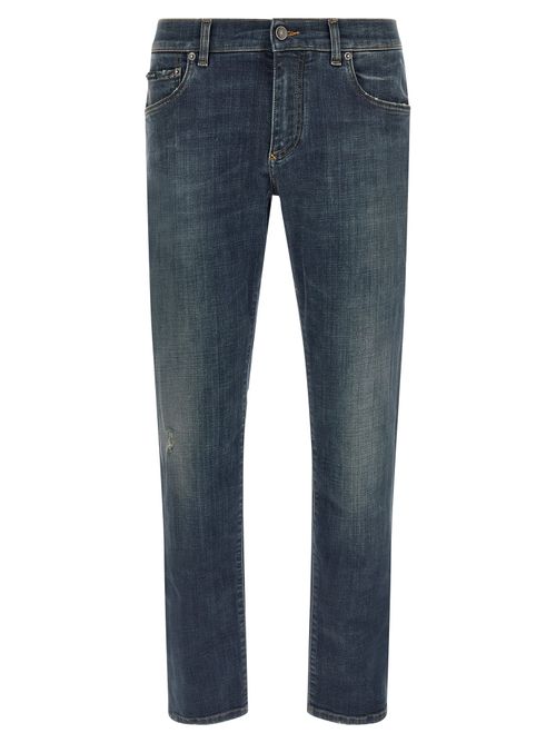 Stone-Washed Cotton Jeans — Blue