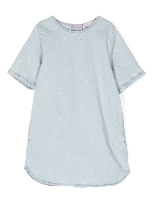 Logo-print denim dress - Blue