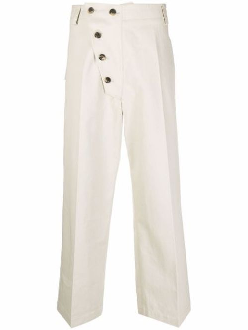 Asymmetric fastening pants in beige
