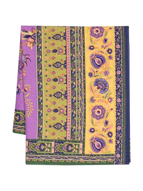 Floral-print cotton scarf - Blue