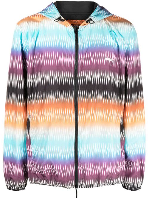 Gradient zigzag-print hooded jacket - Blue
