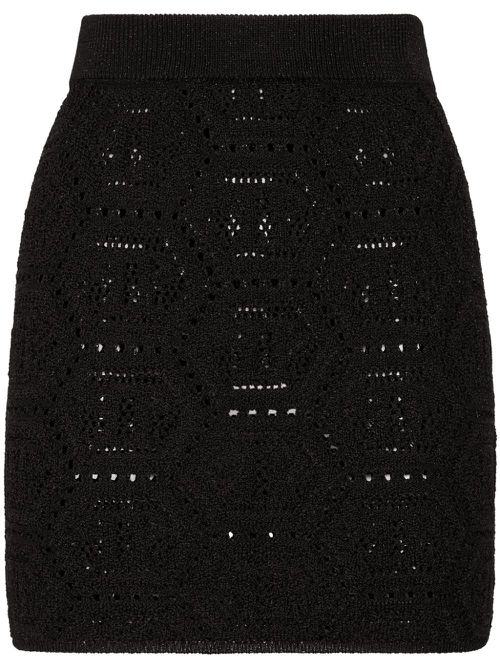 Monogram-pattern knitted miniskirt - Black
