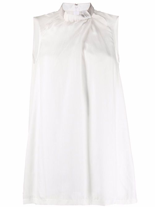 Cut-detail sleeveless silk top - White