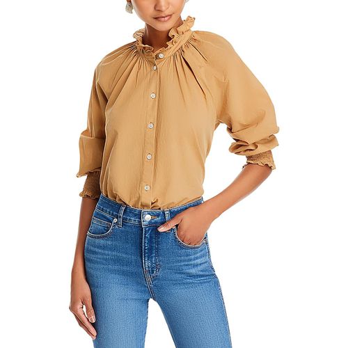 Calisto Womens Poplin Ruffled Button-Down Top