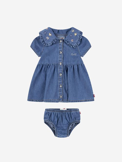 Levi's Kids Wear Baby Girls Denim Dress with Embroidered Collar in Blue 12 Mths