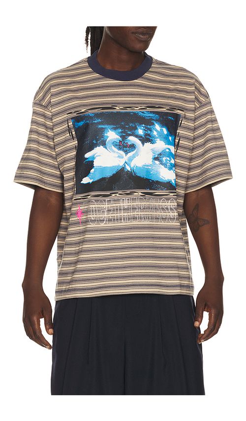 Jungles Togetherness Stripe Tee in Brown. L. Also in