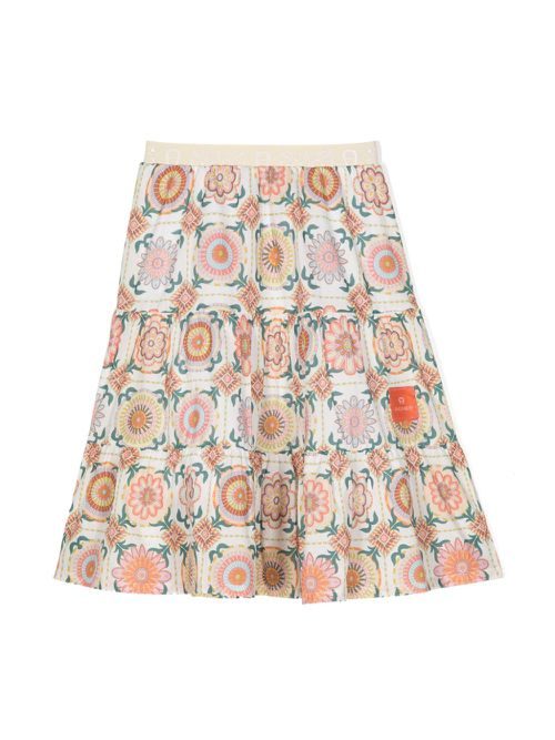 Tile-print cotton skirt - White