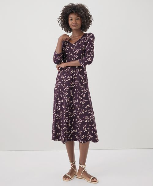 Women's Scattered Sprigs Plum Fit & Flare Party Midi Dress R