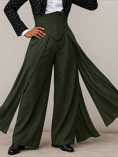 Men's Split Hem High Waist Casual Pant SKUL26179 - Army Green / S
