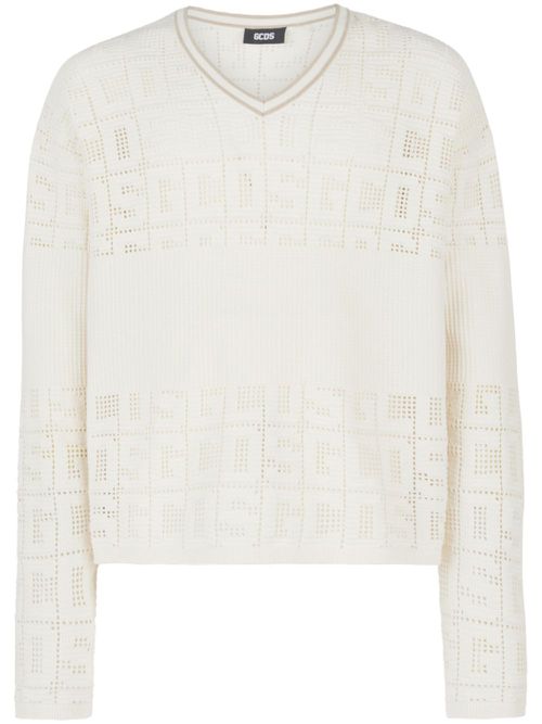 Monogram-macramé jumper - White