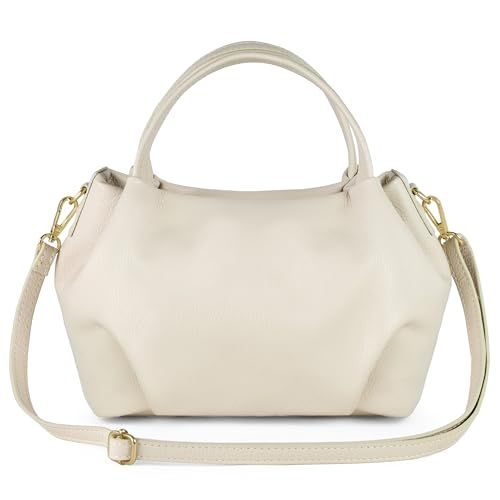 Italian Calfskin Top-Handle Bag for Women with Zipper & Detachable Strap | Small Shoulder Handbag Crossbody Purse