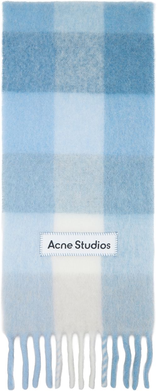 Blue Mohair Checked Scarf