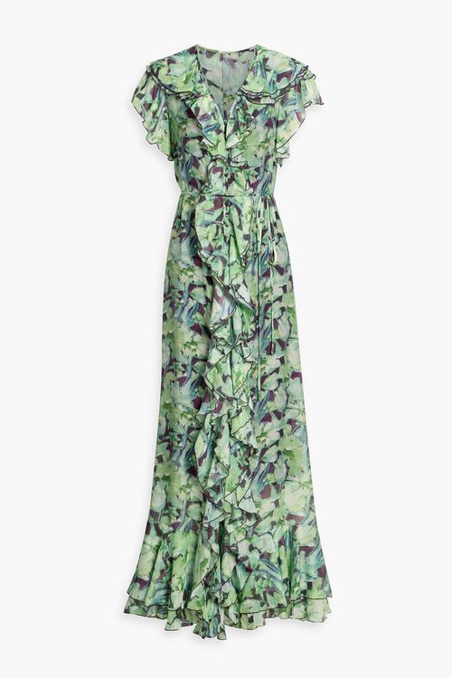 Ruffled printed chiffon maxi dress - Green - US 8