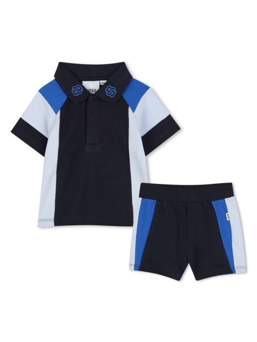 Colour-block polo and shorts set - Blue
