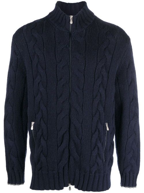 Cable-knit zipped cardigan - Blue