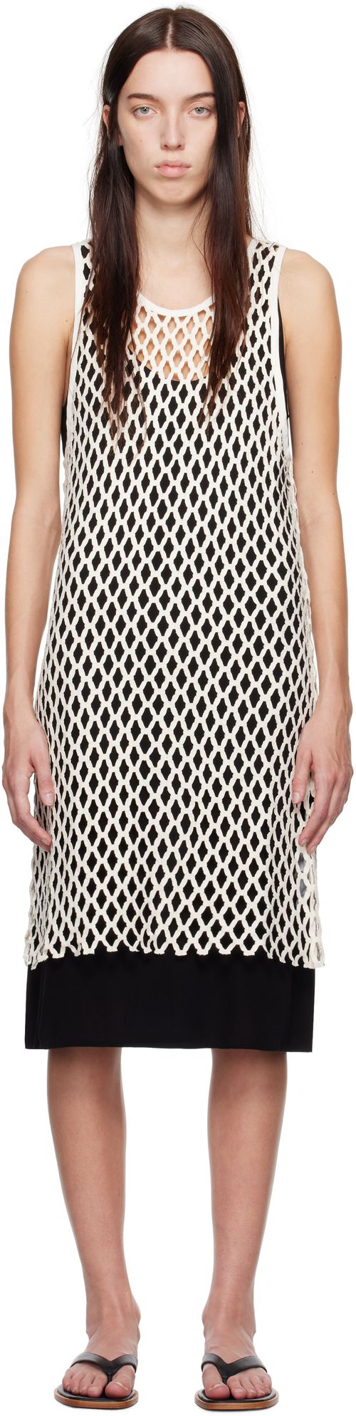 BITE White & Black Evening Lace Shift Midi Dress