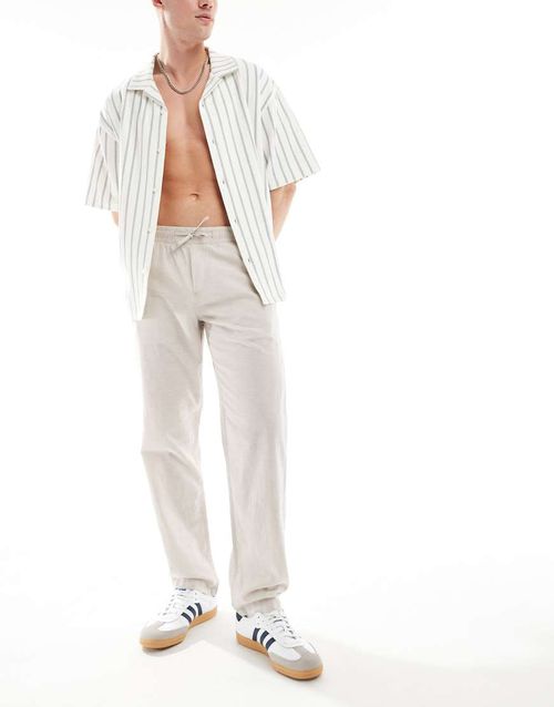 Drawstring linen mix trouser in beige-Neutral