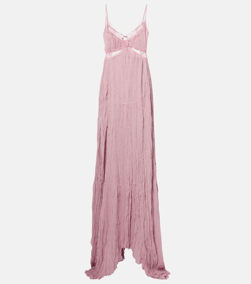Lace-trimmed plissé georgette gown