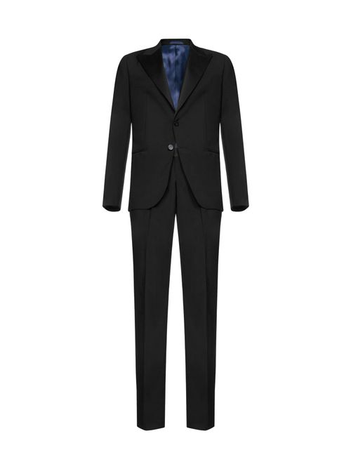Peak Lapel Virgin Wool Pant Suit — Black