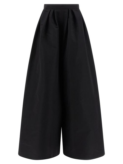 Pleated Silk Trousers — Black