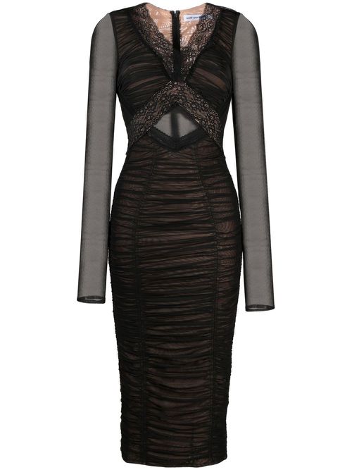 Ruched lace-trim dress - Black