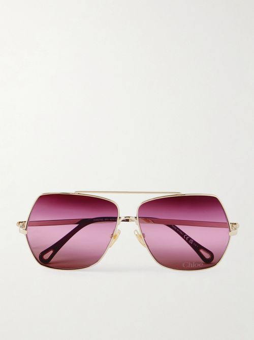 Oversized Aviator-style Gold-tone Sunglasses - One size