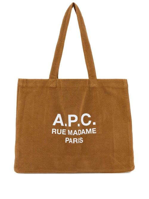 Corduroy logo-print tote bag - Brown