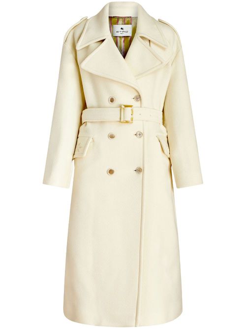 Belted-waist double-breasted coat - Neutrals