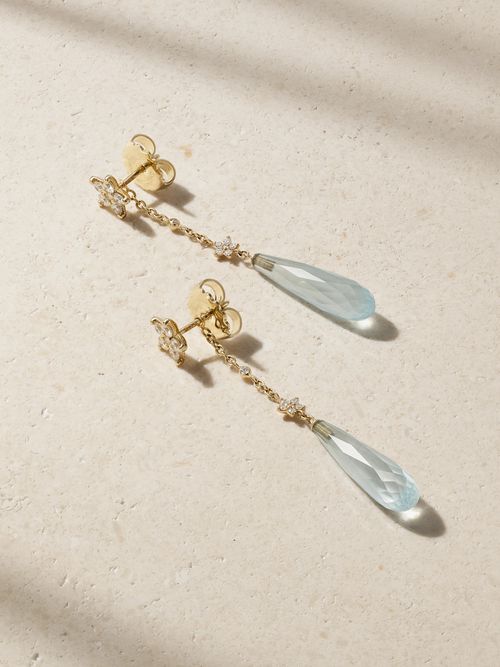 Shooting Stars 18-karat Gold, Aquamarine And Diamond Earrings - One size