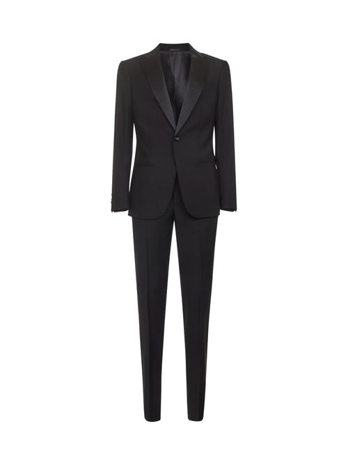 Virgin Wool Tuxedo Pant Suit — Black