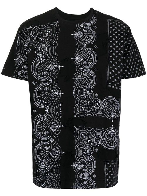 Distressed-effect bandana-print T-shirt - Black