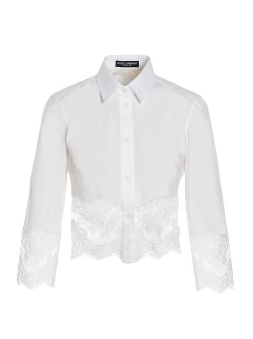 Lace-Trimmed Cotton Poplin Blouse — White