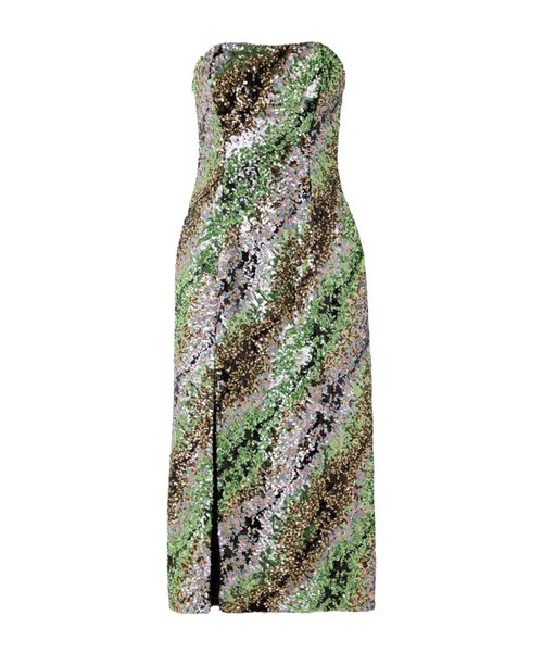 A medium-length silk net dress