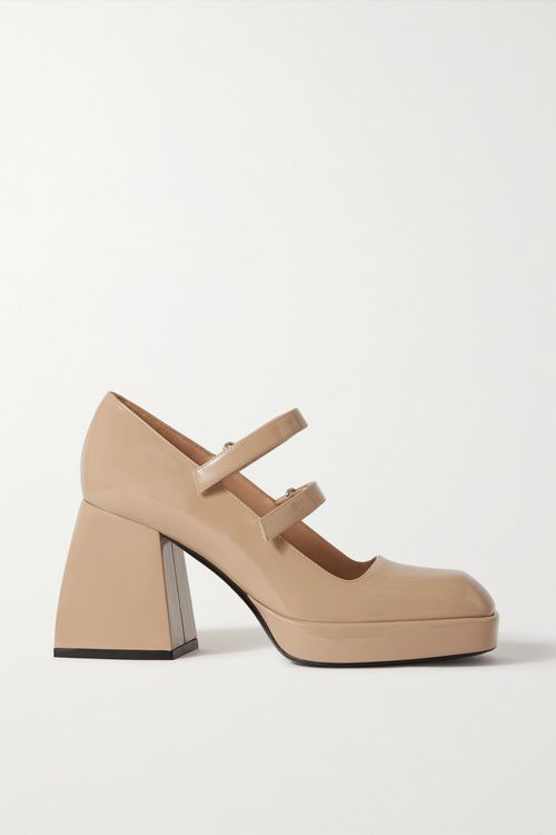 Bulla Babies Glossed-leather Platform Mary Jane Pumps - Neutrals