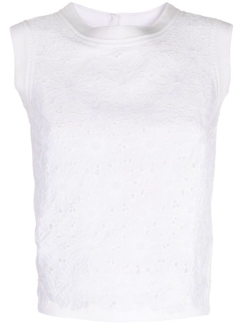 Lace-detailing sleeveless vest - White