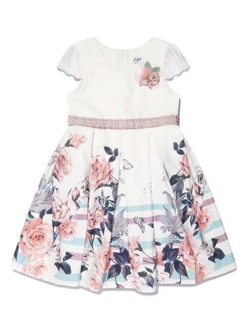 Floral-print rhinestone-embellished dress - White