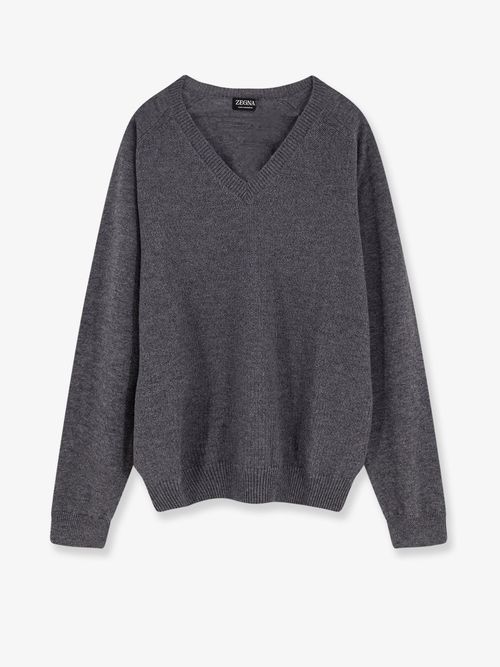Cashmere V-Neck Sweater — Gray
