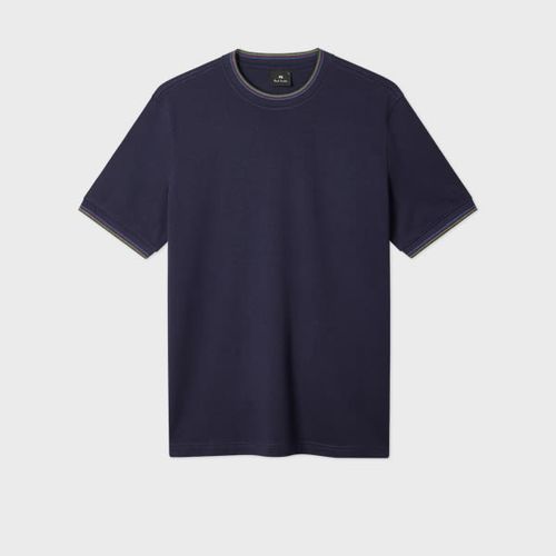 Navy Cotton-Blend T-Shirt with 'Sports Stripe' Tipping Blue