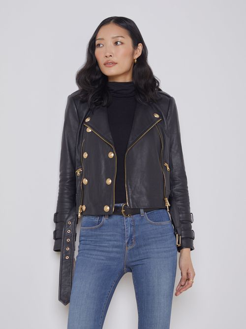 Billie Belted Leather Jacket In Black