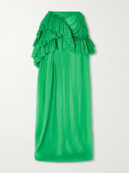 Shelby Ruffled Silk-chiffon Maxi Skirt - Green