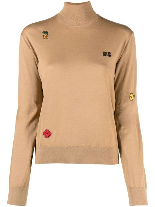 Logo-embroidered roll-neck jumper - Brown