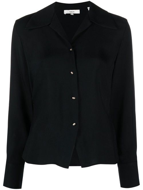 Oversized-collar long-sleeved blouse - Blue