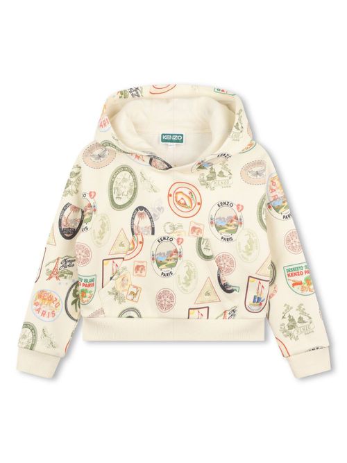 Graphic print cotton hoodie - Neutrals