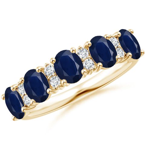 Angara 2.0 Carats Five Stone Blue Sapphire and Diamond Wedding Ring in 14K Yellow Gold