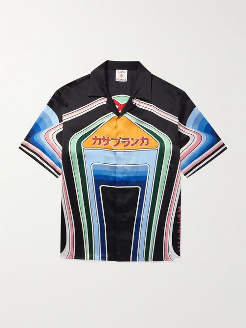 Men - Graphic Mountain Convertible-Collar Logo-Print Silk-Satin Shirt